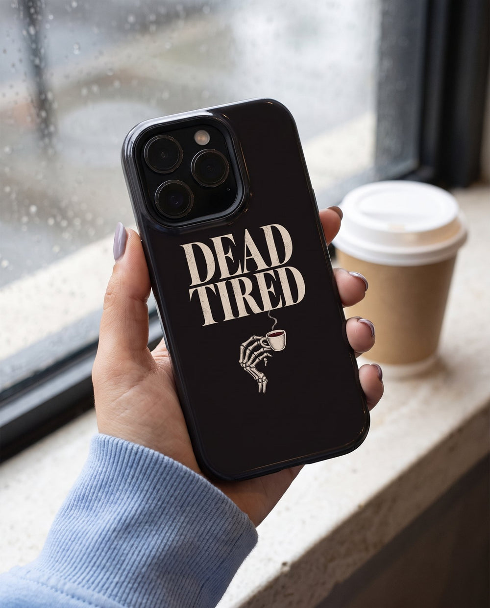Dead Tired iPhone case, in hand