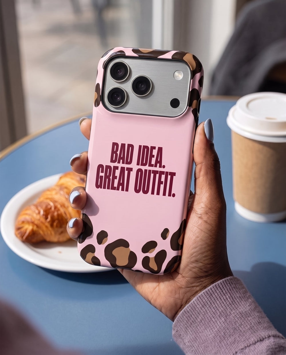 Bad Idea, Great Outfit iPhone case, in hand