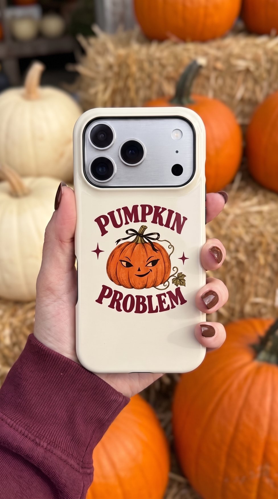 Pumpkin Problem iPhone case, in hand